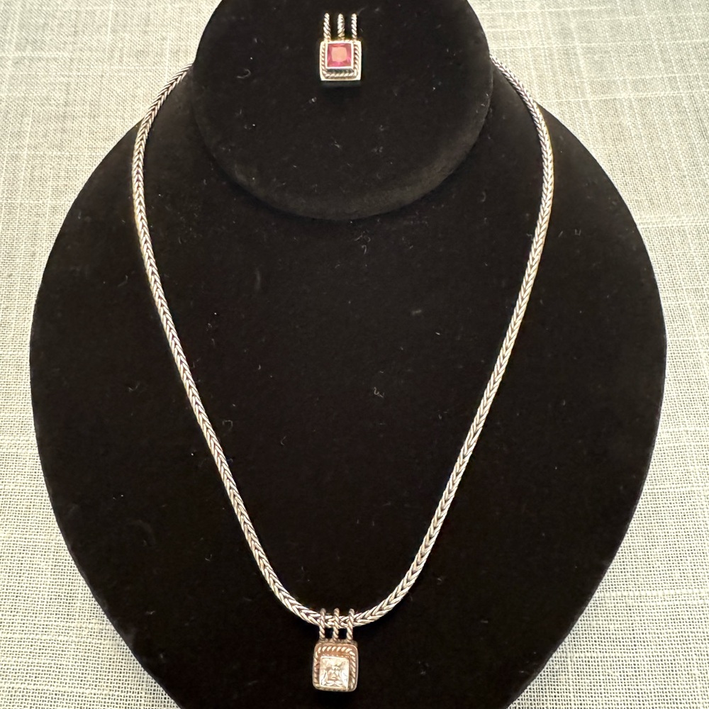 Designer Lori Bonn Foxtail Chain Necklace & 2 Pendants